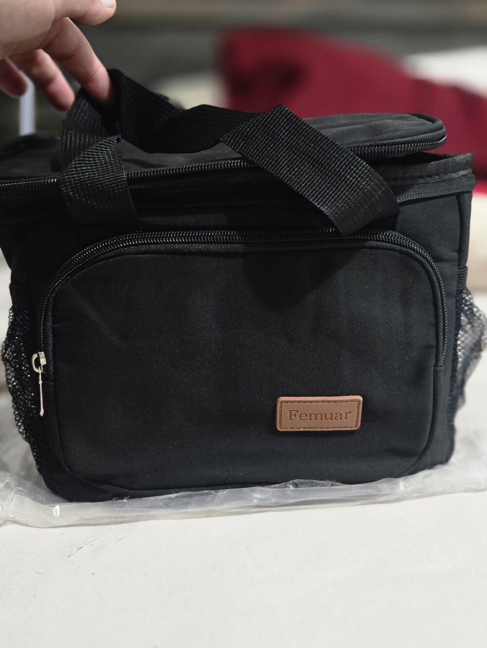 Femuar Reusable Lunch Bag Black With Shoulder Strap